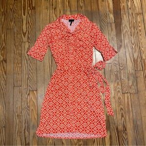 Laundry By Shelli Segal Orange and White Patterned Midi Dress